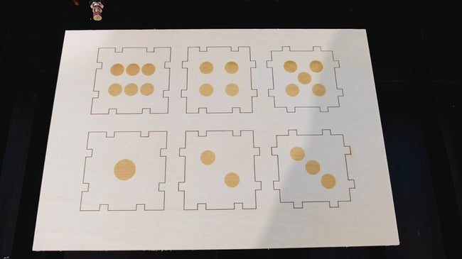 Cut wooden dice panels before assembly