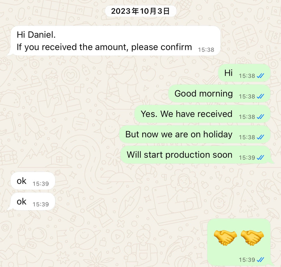 Messages confirming receipt of the deposit
