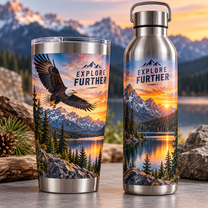 Colorful landscape designs on stainless steel drinkware