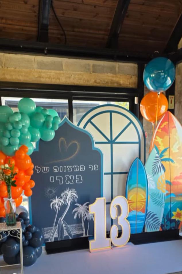Themed event installation by our Israel customer with shaped backdrop panels and number decoration