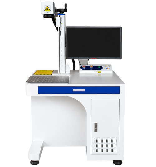 LZ-F20W MOPA fiber laser marking machine with cabinet workstation and manual height adjustment