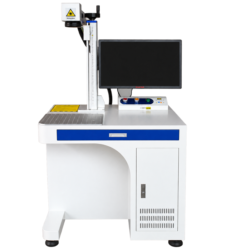 LZ-F20W MOPA fiber laser marking machine with cabinet workstation and manual height adjustment