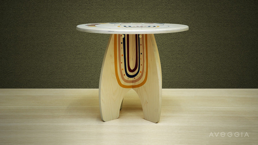 Decorative wooden table: side view