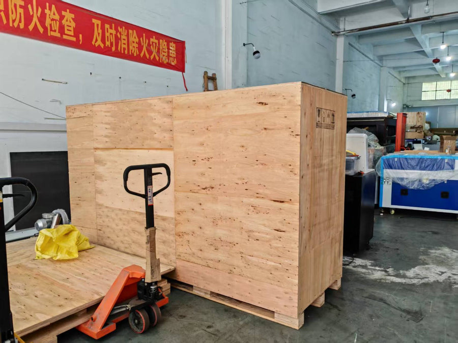 Wooden export crate on the factory floor