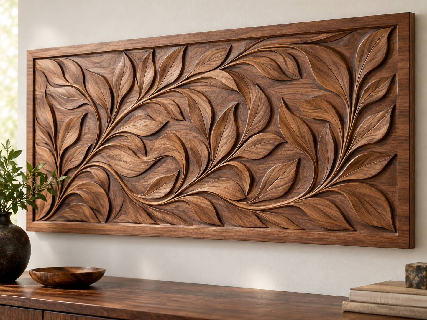 Wood relief decoration — illustrative finished-product application