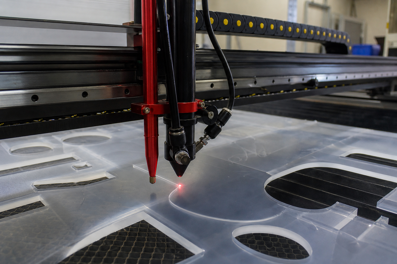 CO₂ laser processing acrylic during production